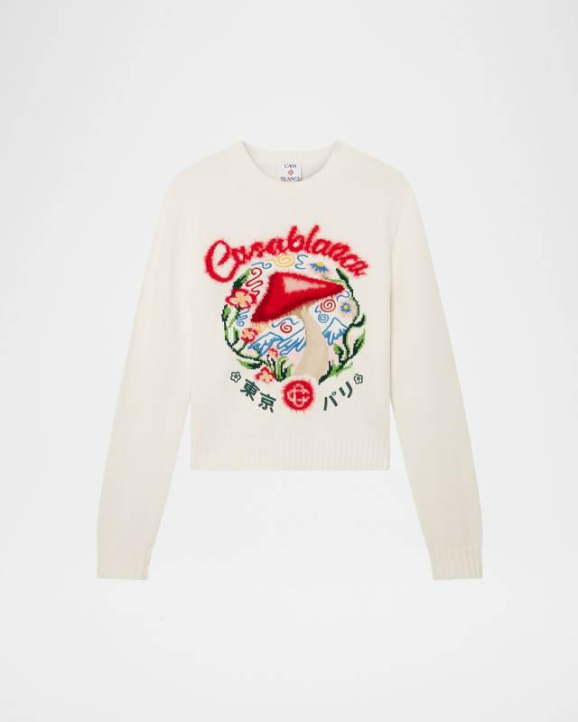 Mushroom Emblem Knit Crewneck Sweat